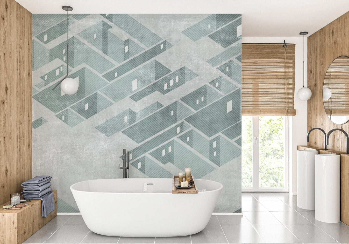 Isometric grid maze wallpaper for walls
