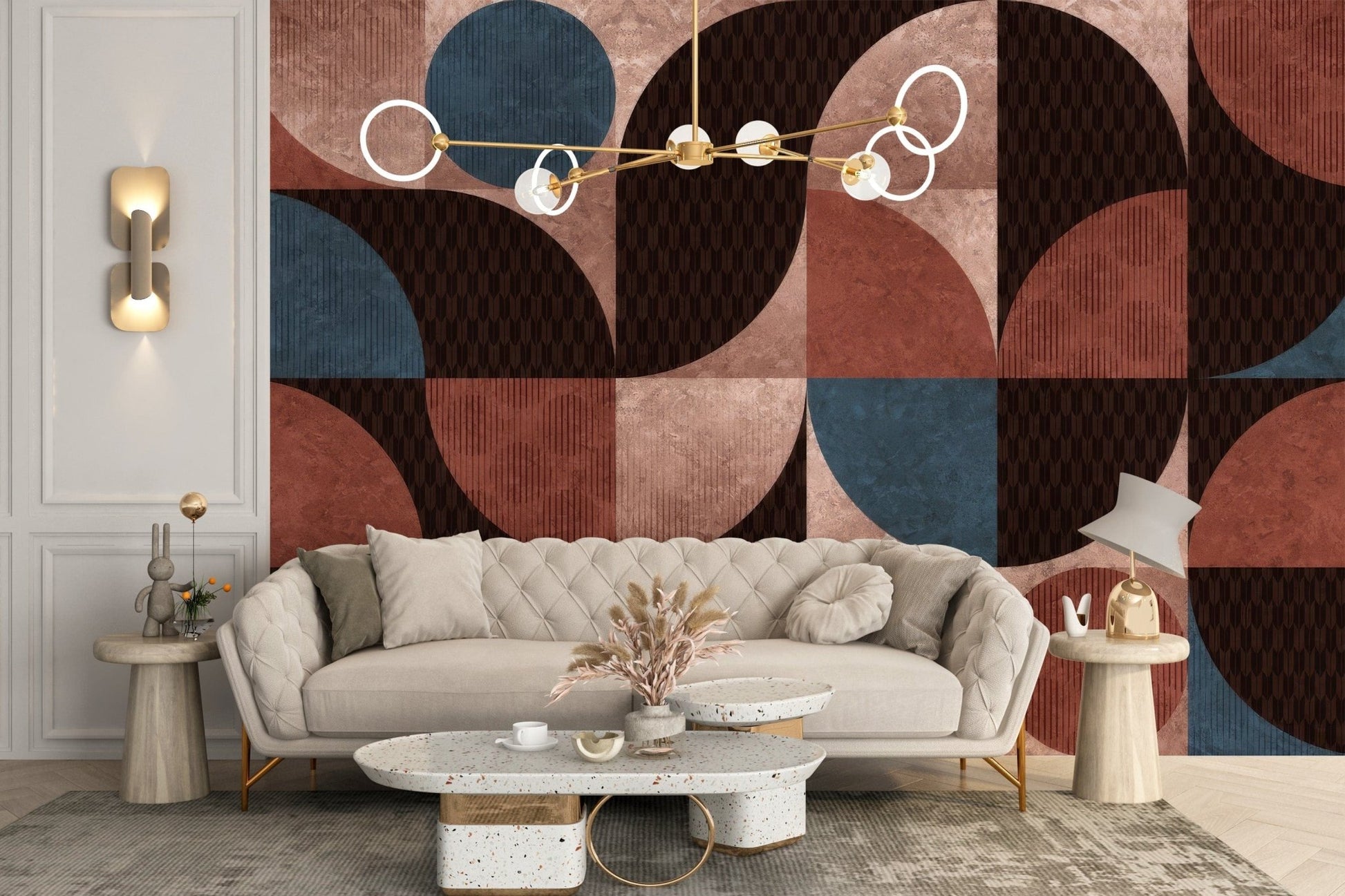Muted tones geometric wall mural pattern, C117