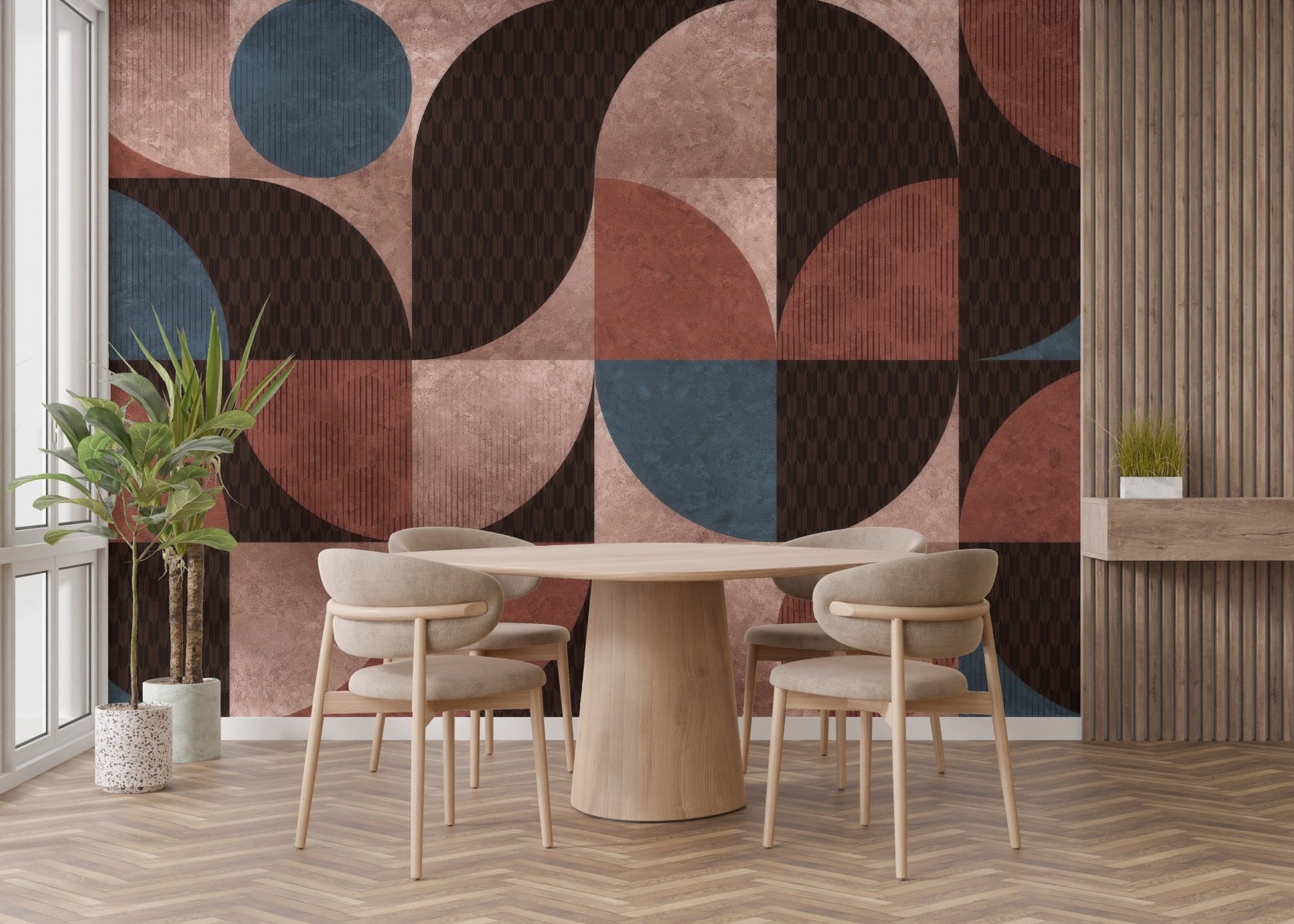 Geometric shapes wallpaper in soft hues, C117