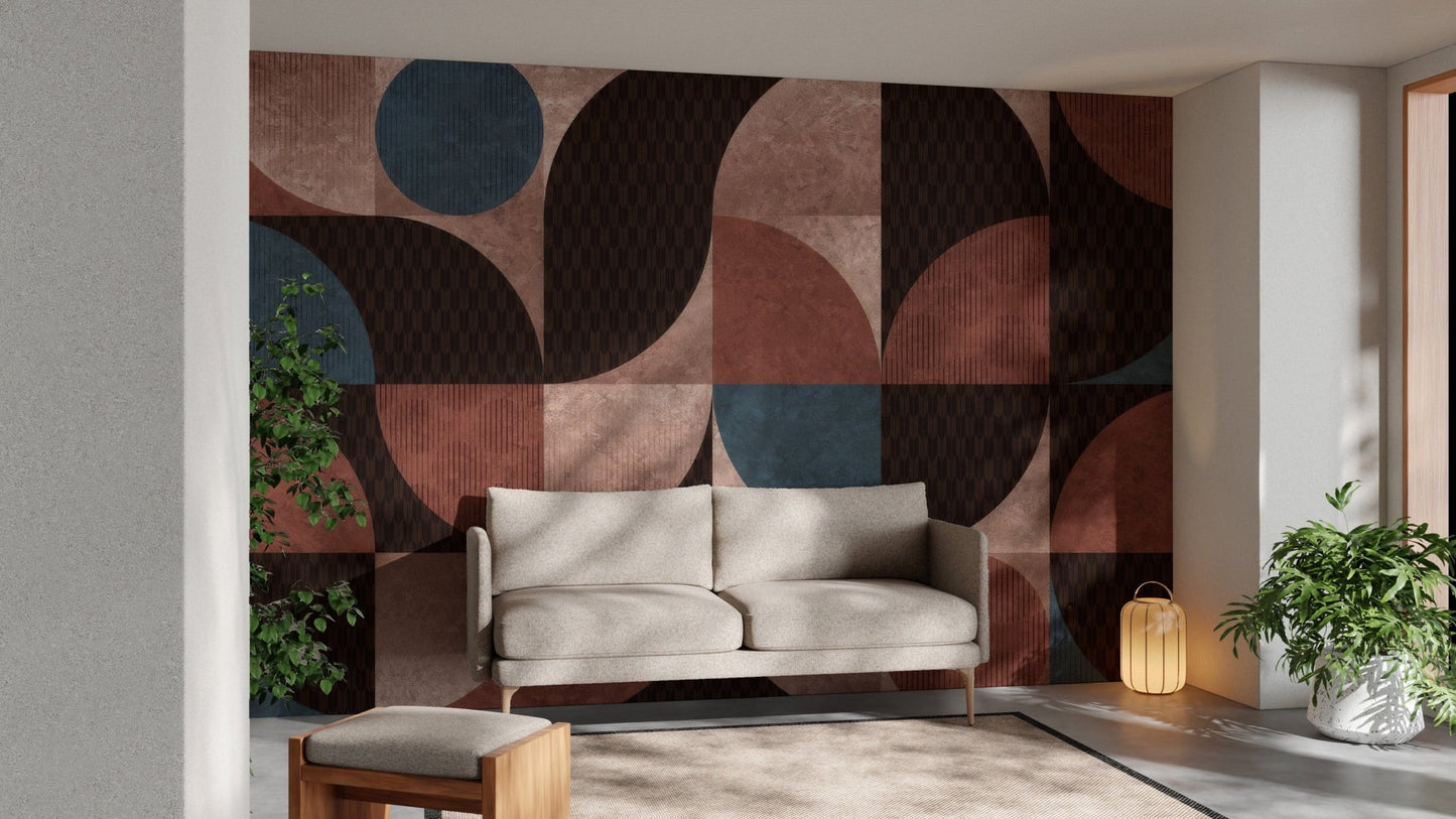 Bold geometric shapes in a modern mural, C117