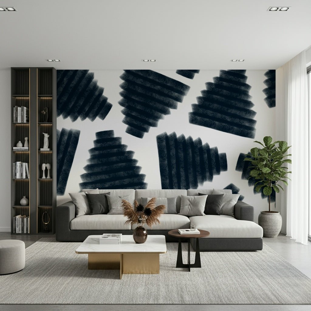 Detail of the expressive indigo wallpaper mural texture in ambient light., GD6335