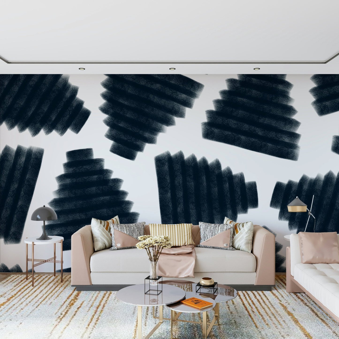 A large section of the Abstract Indigo peel and stick wallpaper in a gallery space., GD6335