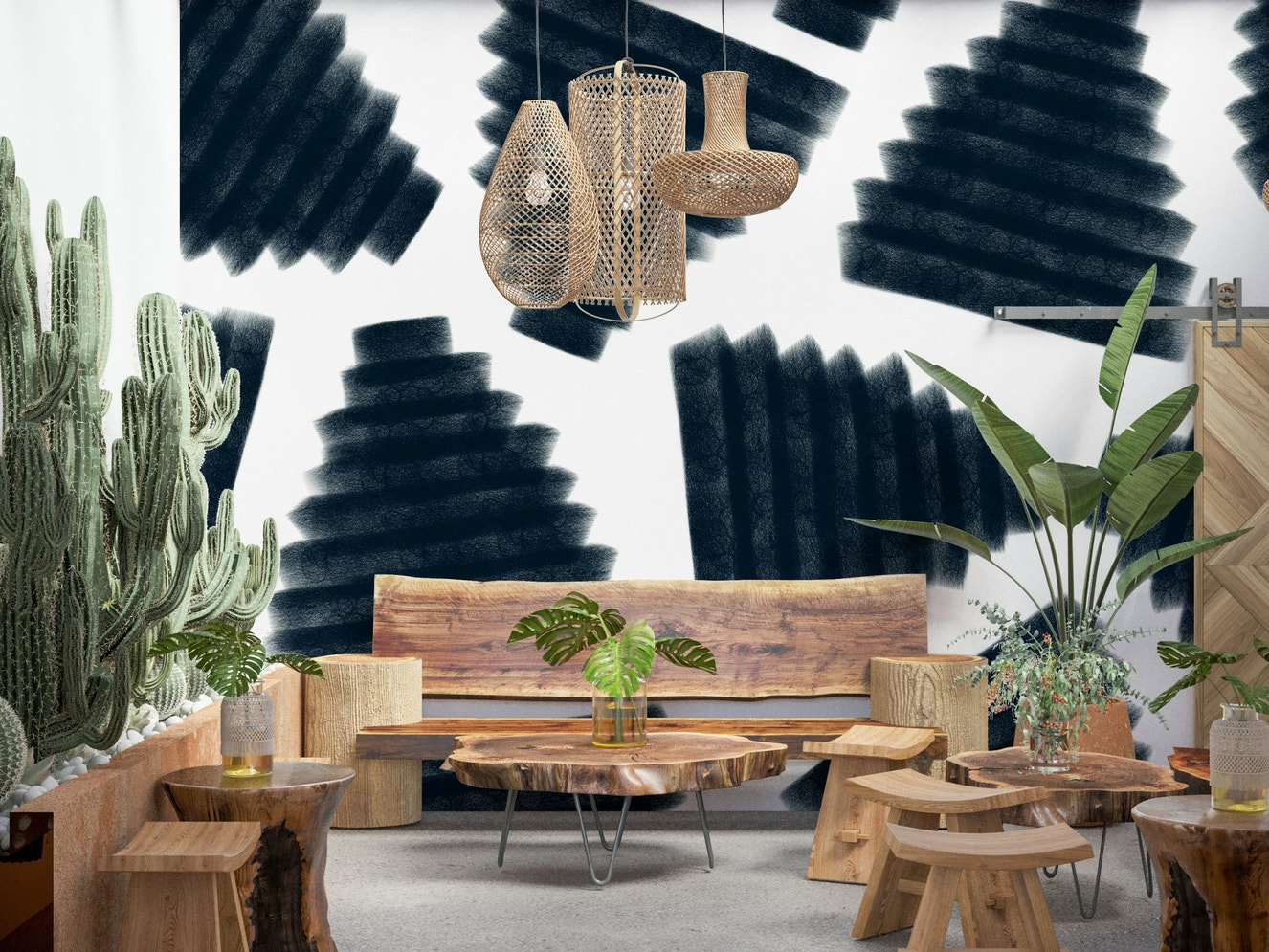 Abstract Indigo Wall Mural pattern enhancing a coastal-themed living area.