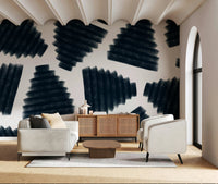 Modern decor accenting the flowing lines of the Abstract Indigo wallpaper., GD6335