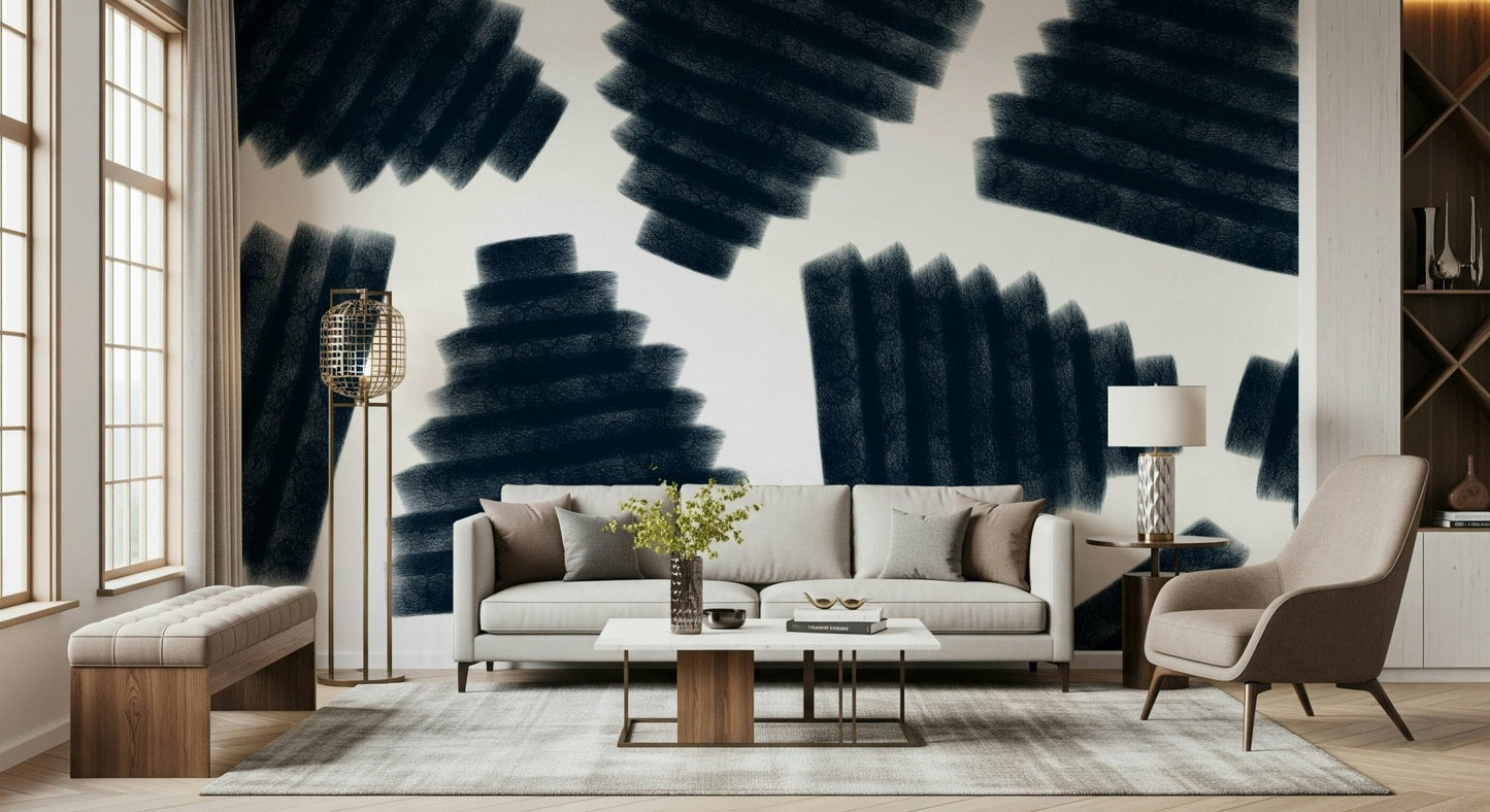 Dramatic colors of the Abstract Indigo Wall Mural complementing white trim., GD6335
