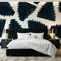 Ink wash style wallpaper for walls behind a rustic wooden bench., GD6335