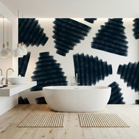Moody blue tones of the Abstract Indigo Wall Mural on a bedroom feature wall., GD6335