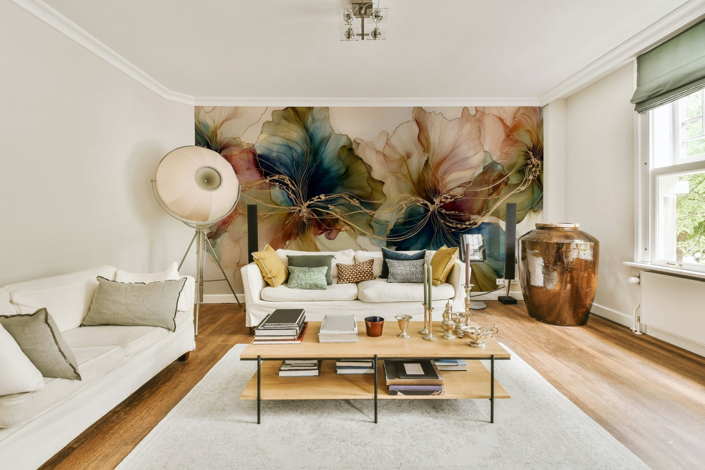 Artistic floral wallpaper in soft tones, GD2633