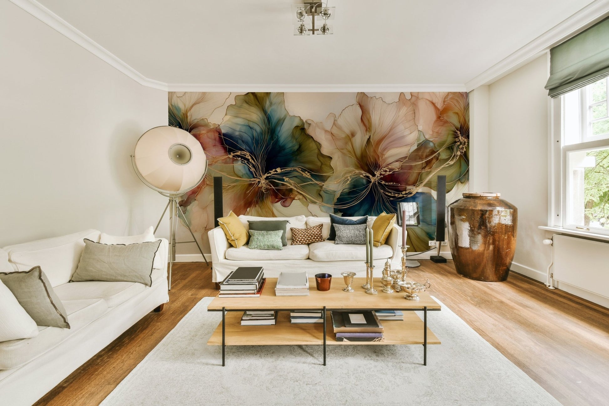Artistic floral wallpaper in soft tones, GD2633