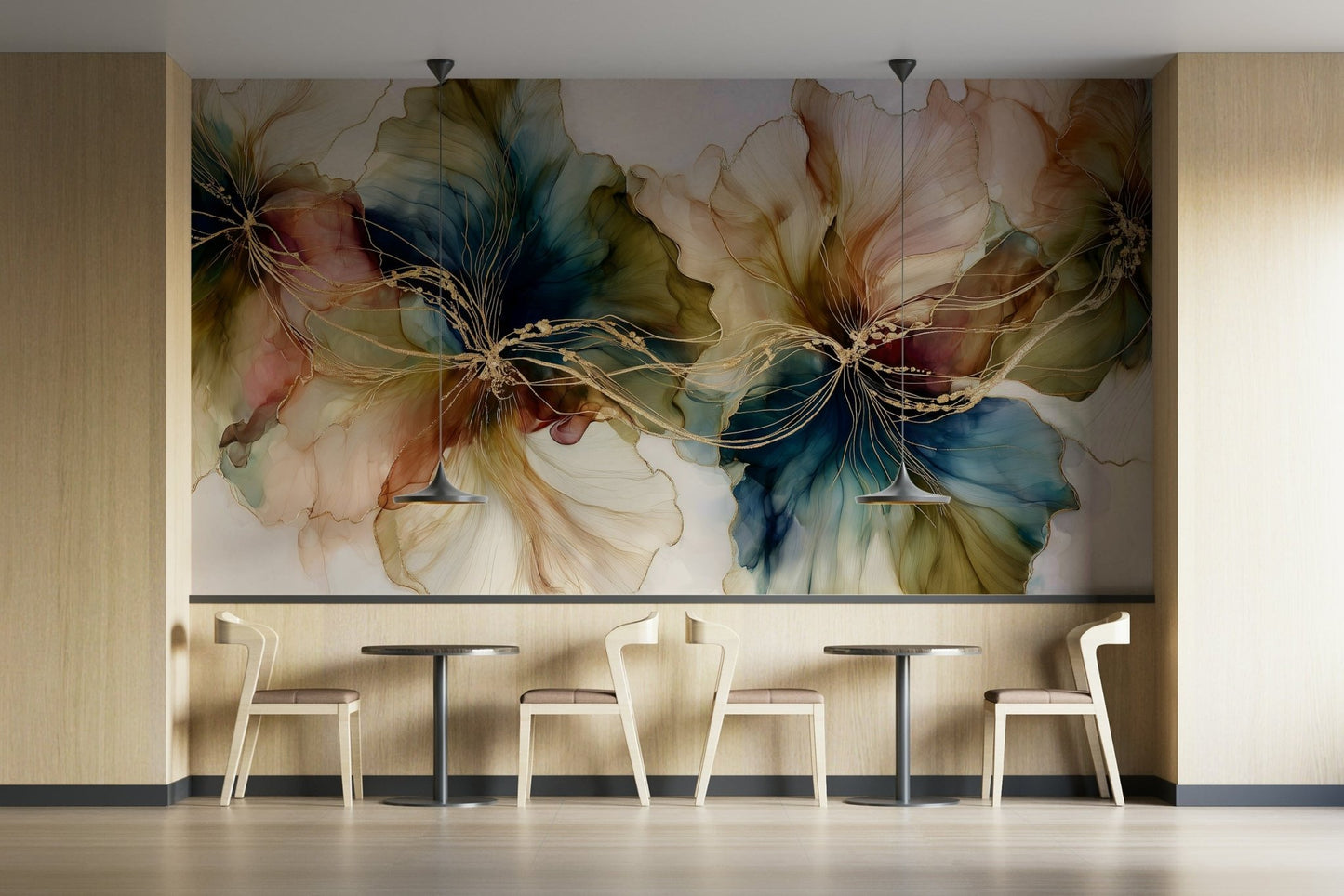 Modern mural wallpaper with dancing flowers, GD2633