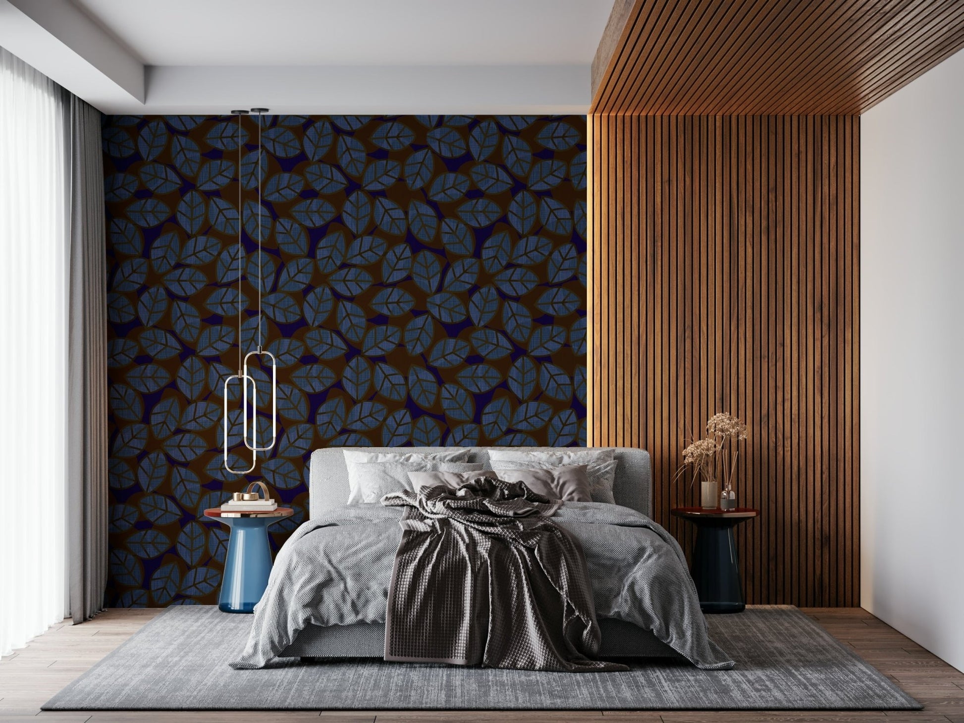 A calming abstract design wallpaper mural that defines a space.