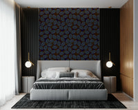 An artistic soft focus leaf mural on minimalist wallpaper.