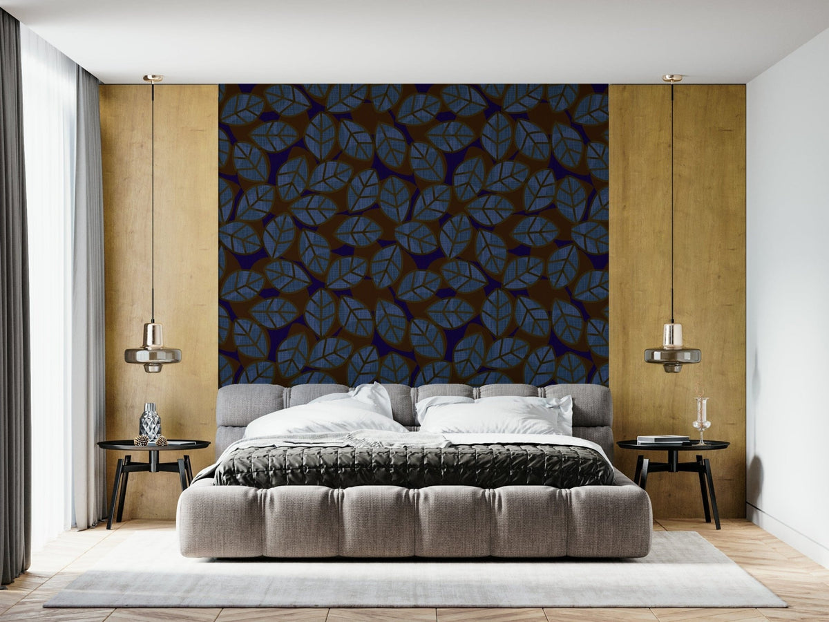 A beautiful dark botanical wallpaper mural with abstract leaves on a moody background., GD5969
