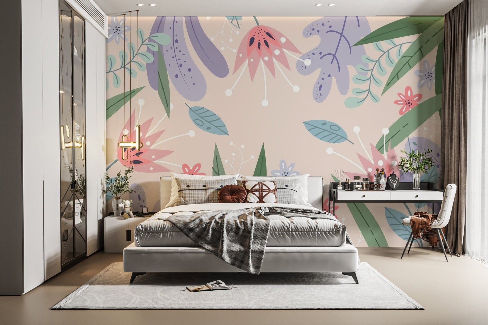 Abstract Leaves Flowers Wallpaper Mural design
