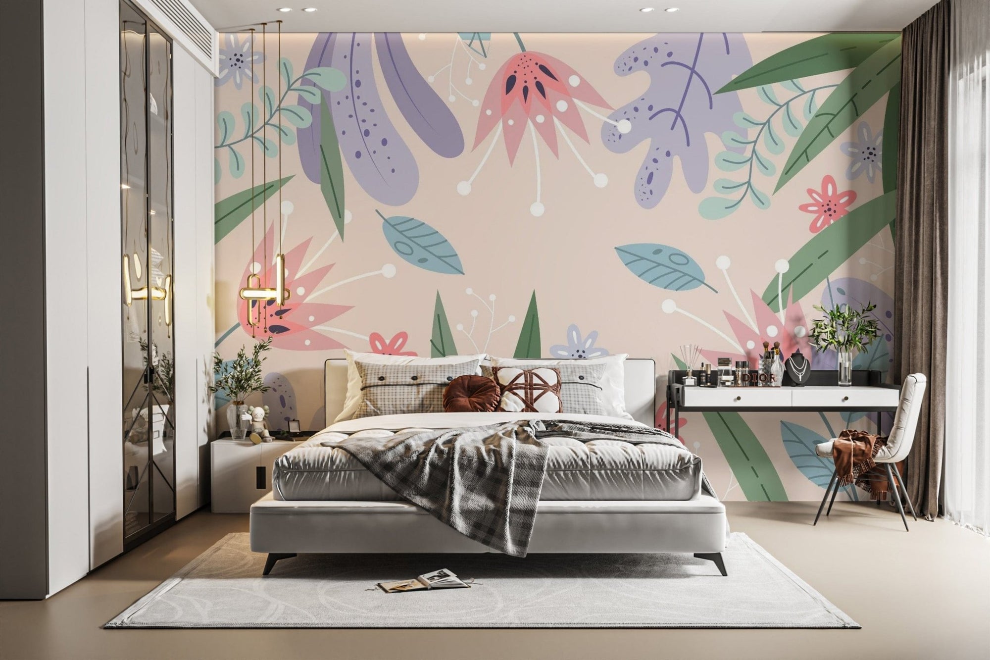 Abstract Leaves Flowers Wallpaper Mural design AB-15
