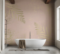 Leaf-themed wallpaper mural for bathroom