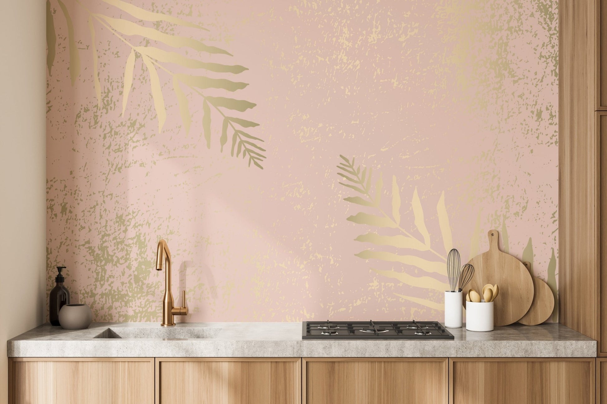Pastel tones and gold leaf accents wallpaper.