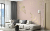 Pink and Gold Leaves Wallpaper Mural - Giffywalls