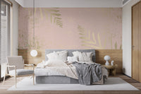 Pink and Gold Leaves Wallpaper Mural - Giffywalls