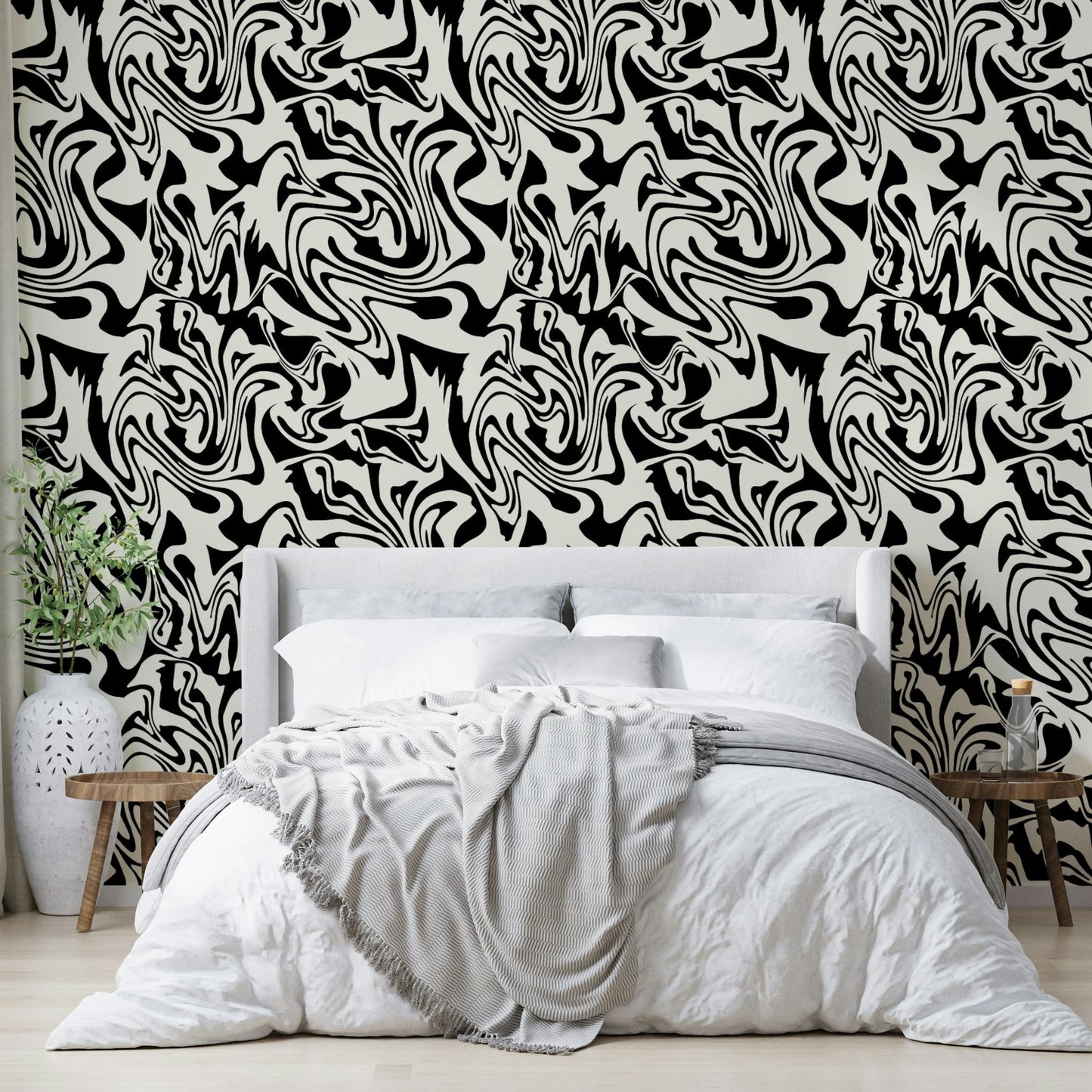 An interior with a soft and tranquil accent wall

