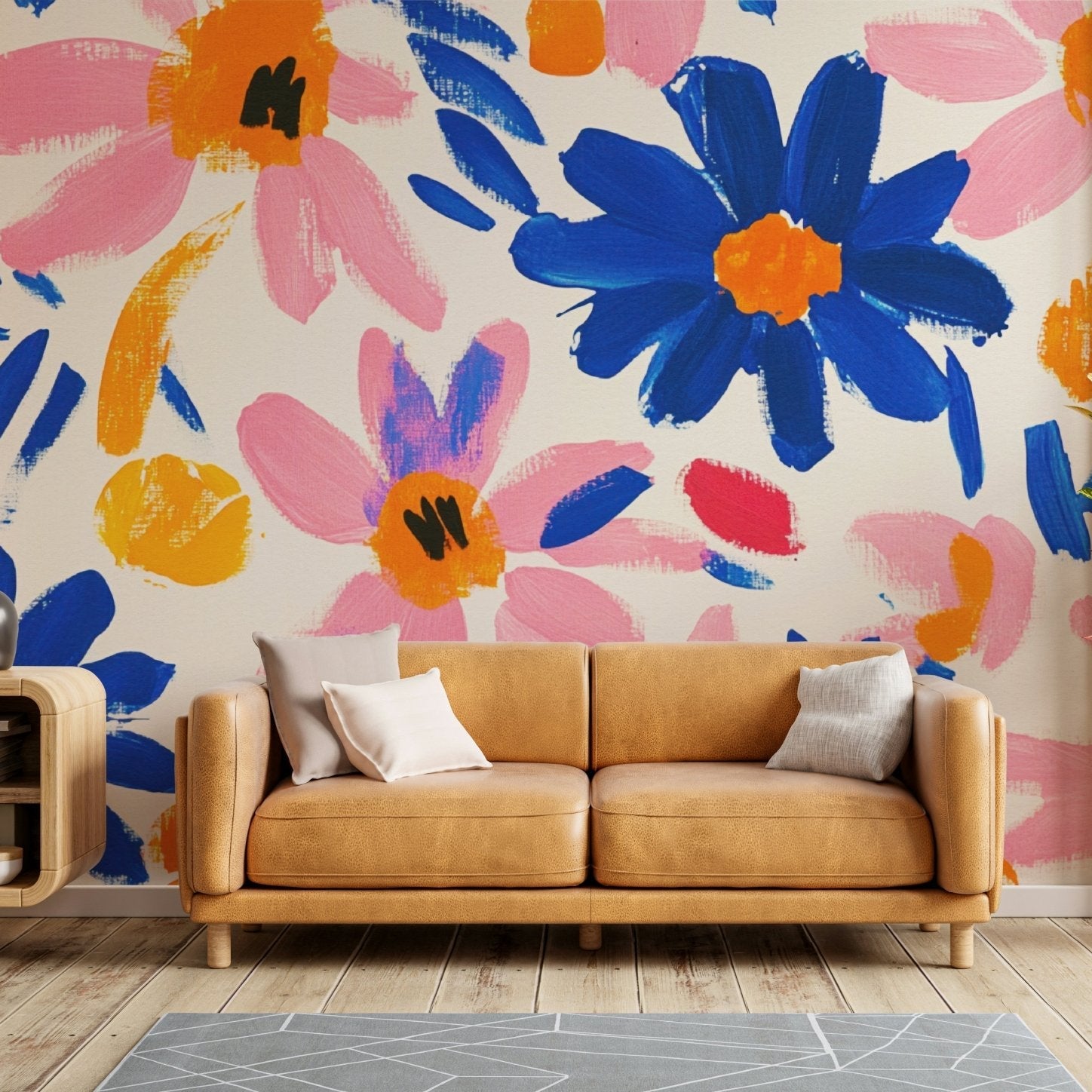Fauvist modern wall mural featuring colorful cut-out flowers, GD2147