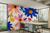 Artistic living room with abstract flower wall mural, GD2147