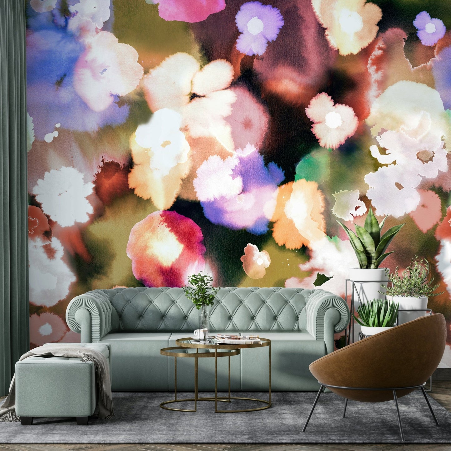 Warm floral sunset wall mural

