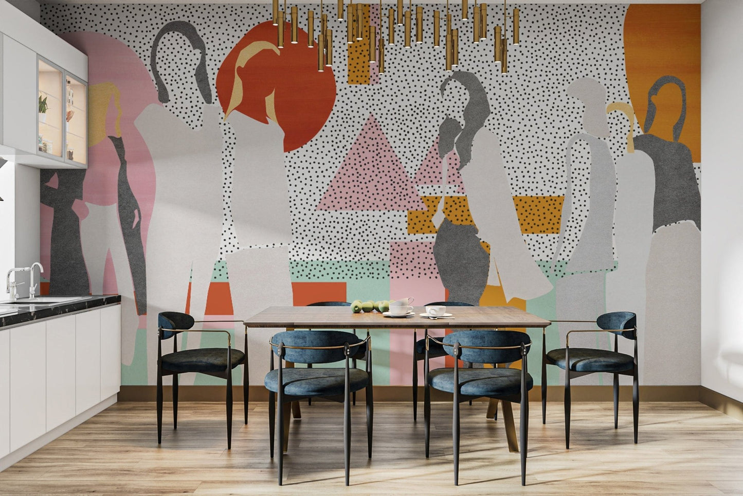 Stylish abstract human figure mural
