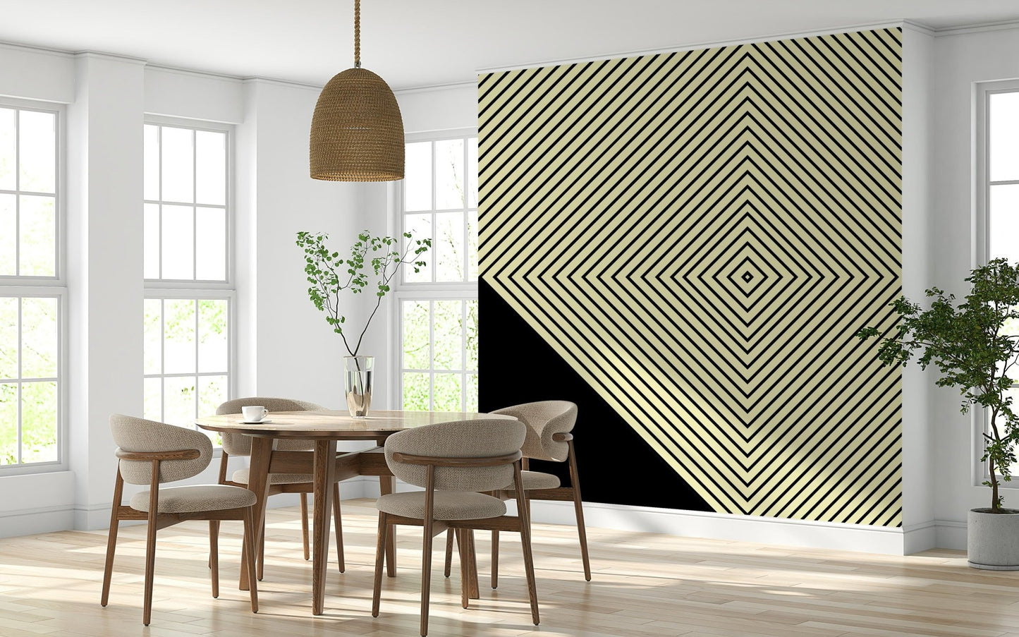 Striking aesthetic Abstract Monochrome Peak wallcovering with a diamond pattern., GD6692