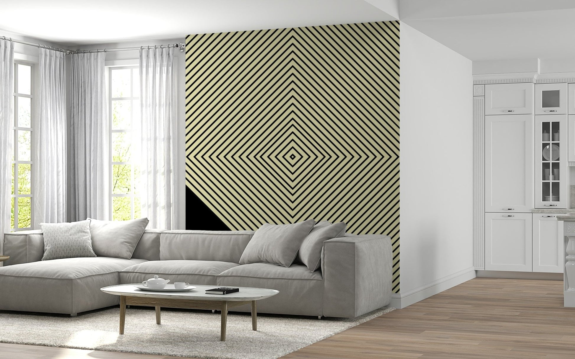 Abstract Monochrome Peak mural creating a central visual peak illusion., GD6692