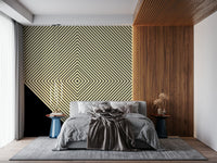 Modern geometric Abstract Monochrome Peak wallpaper featuring yellow and black blocks., GD6692