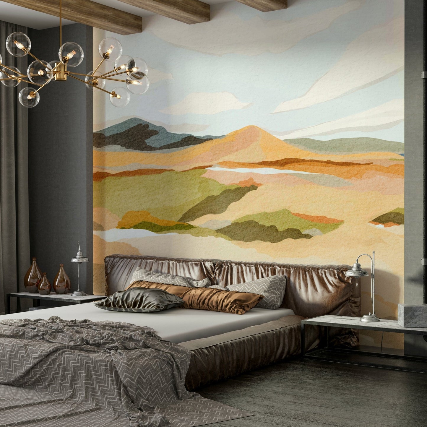 Artistic mountain vista wallpaper for feature walls

