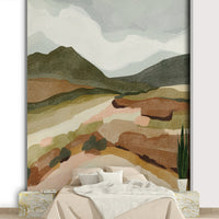 Office space with modern mountain wallpaper

