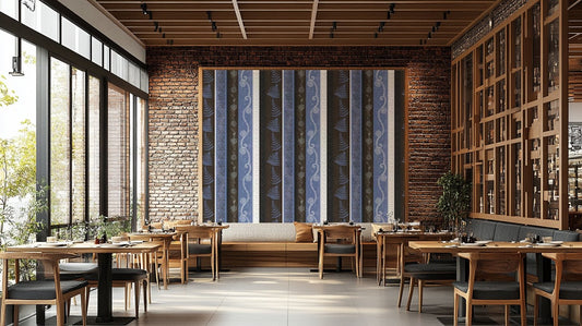 Pattern with scrolling white details and floral motifs.

