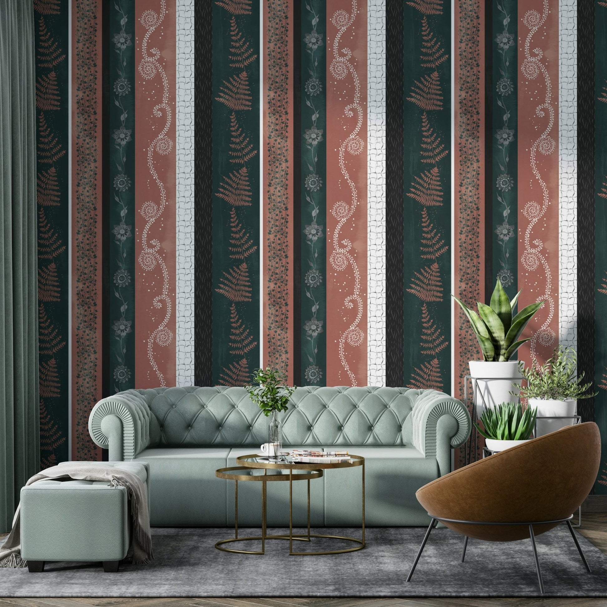 Abstract Nature Stripes Teal Peach Wallpaper.

