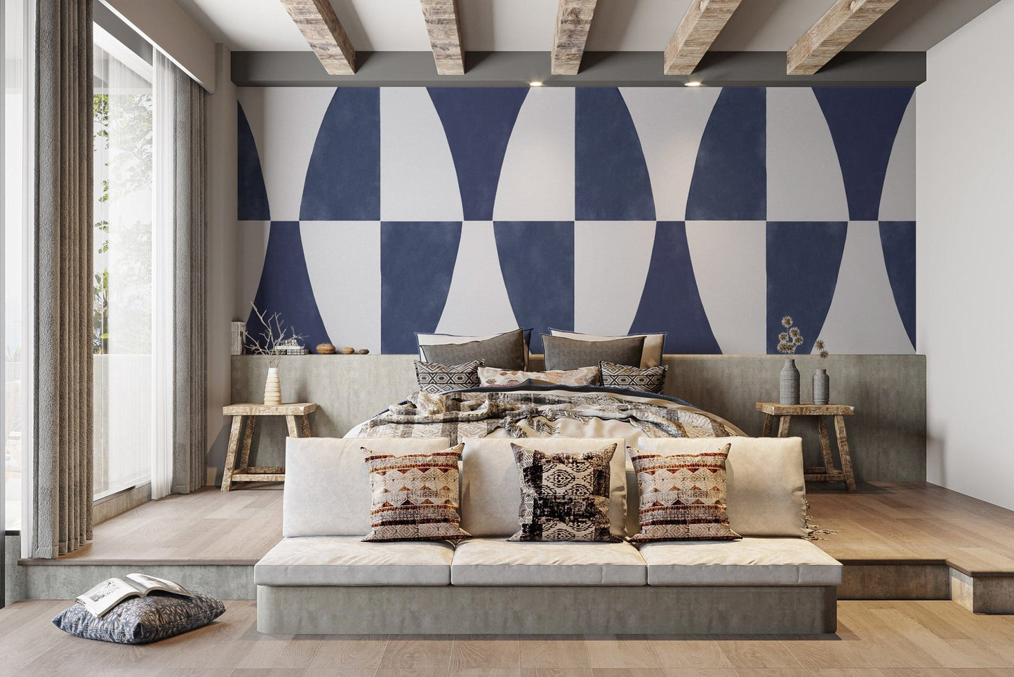 Stylish Abstract Navy Accent Wallpaper
