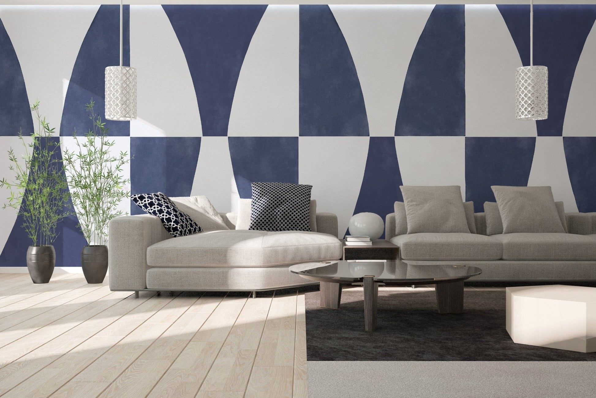 Symmetric Navy Blue Wall Design Wallpaper
