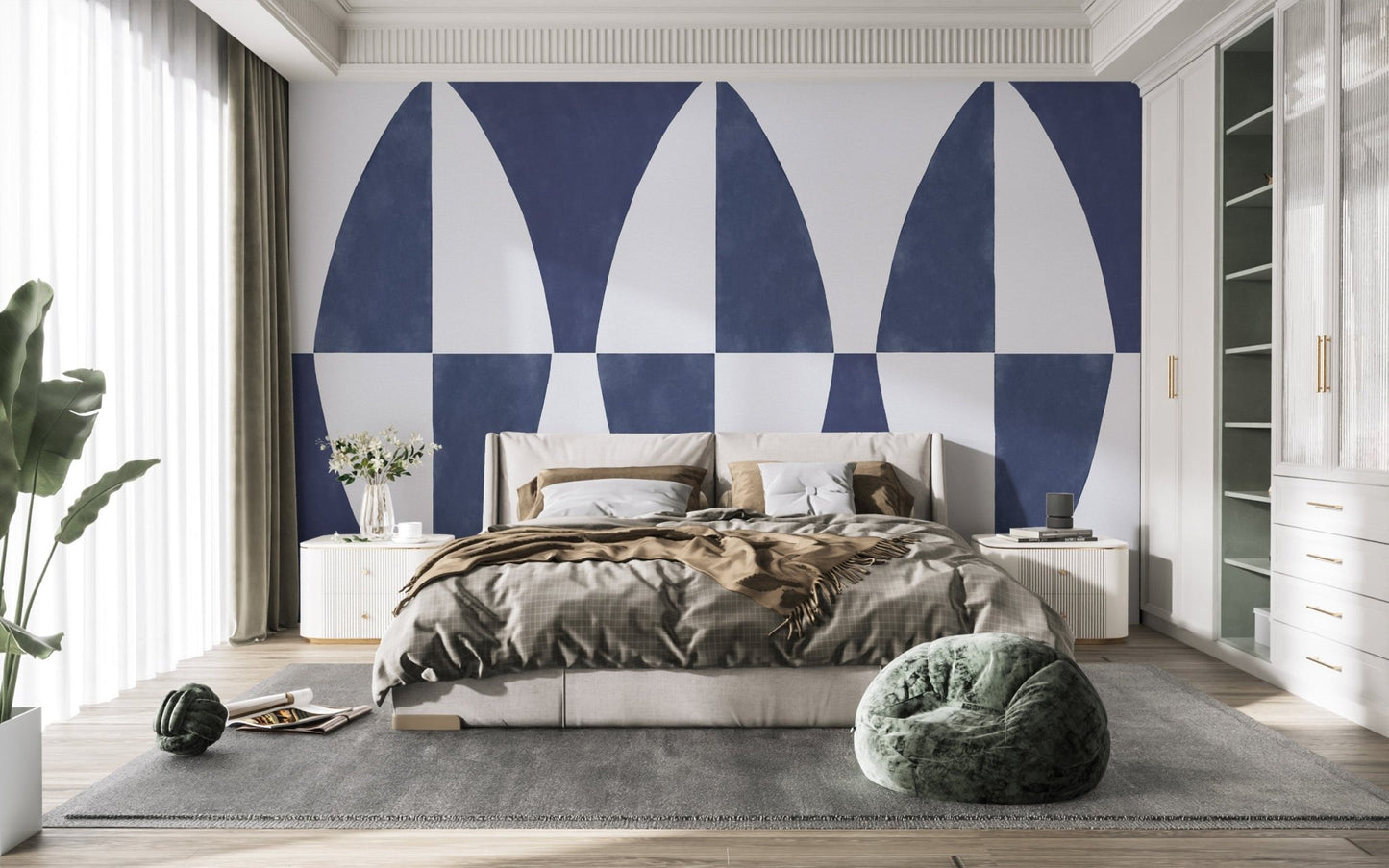 Modern Navy Blue Geometric Pattern Wallpaper
