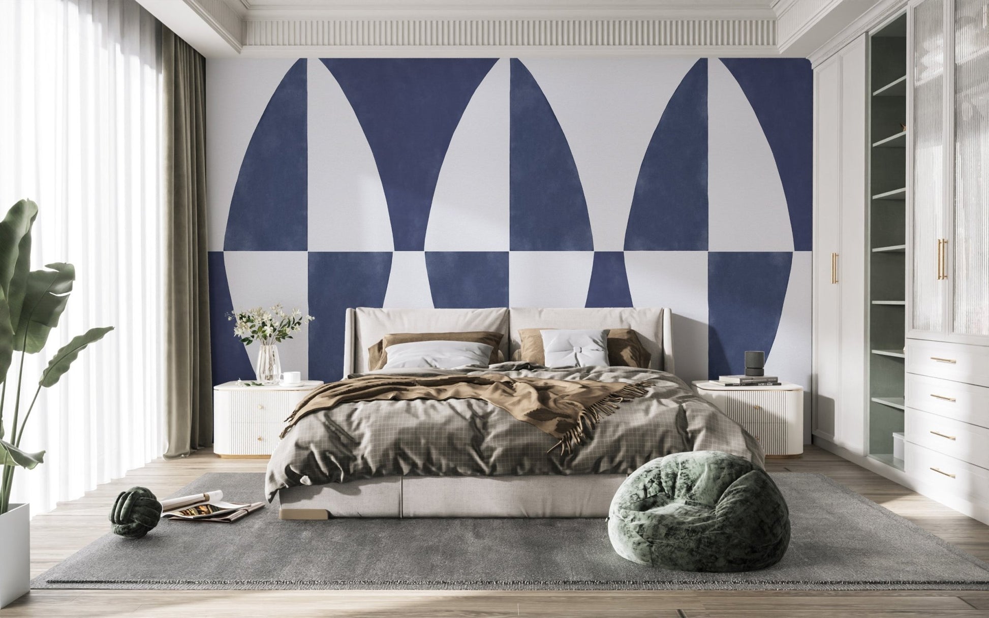 Modern Navy Blue Geometric Pattern Wallpaper
