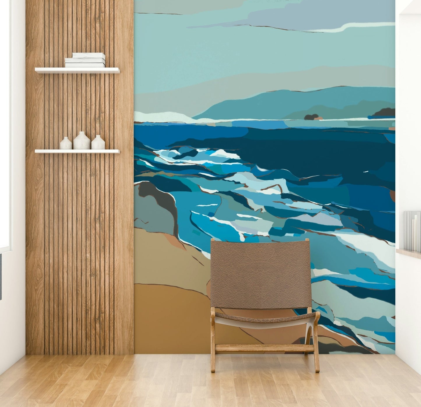 Flowing blue shapes mural wallpaper for walls

