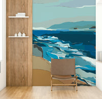 Flowing blue shapes mural wallpaper for walls

