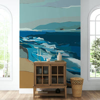 Close-up of abstract blue ocean mural texture

