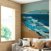 Living room accent with ocean-inspired mural

