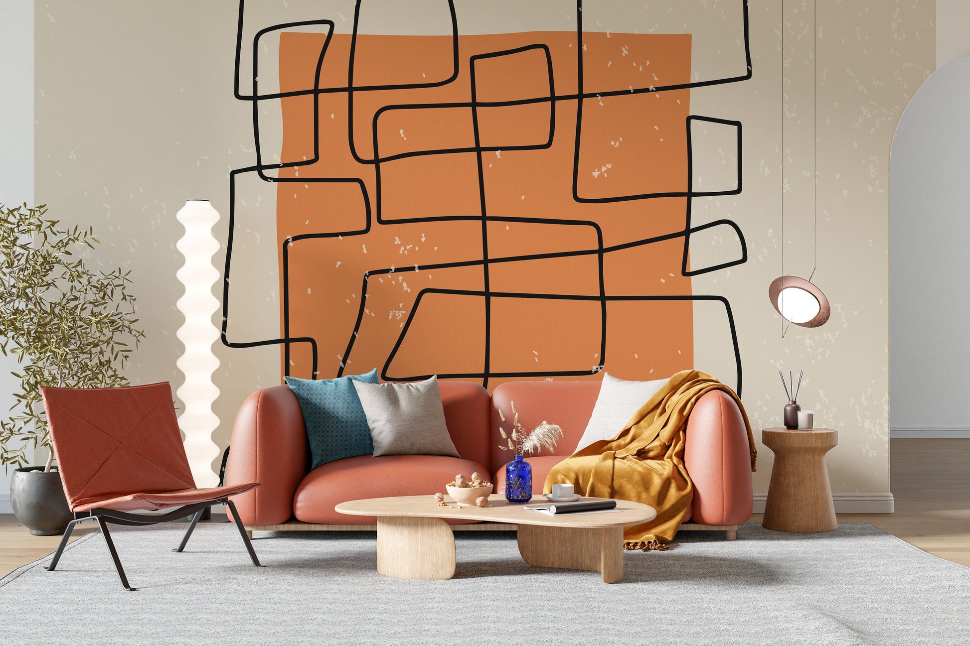 Abstract One Line Wallpaper Mural - Giffywalls