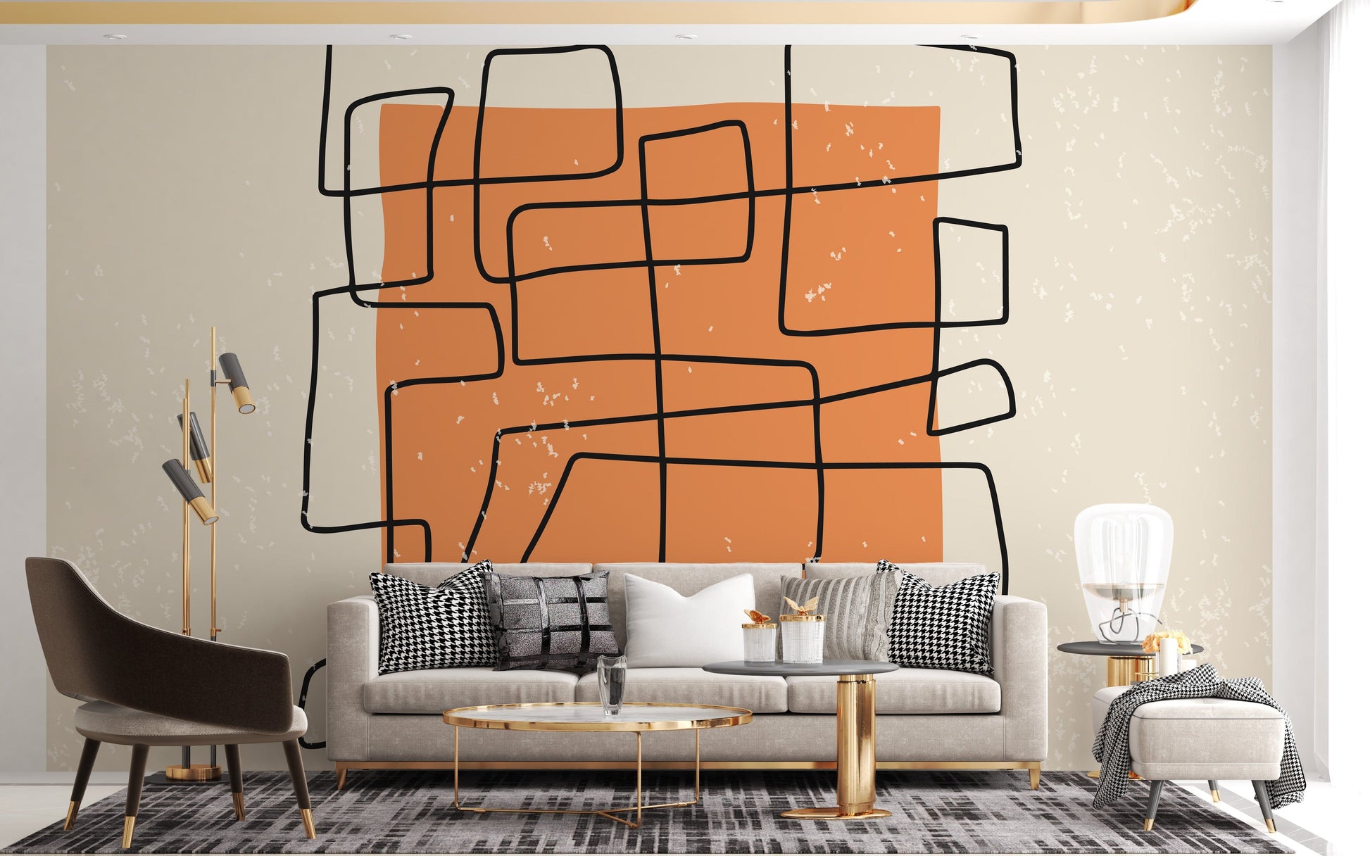 Minimalist abstract one line mural design