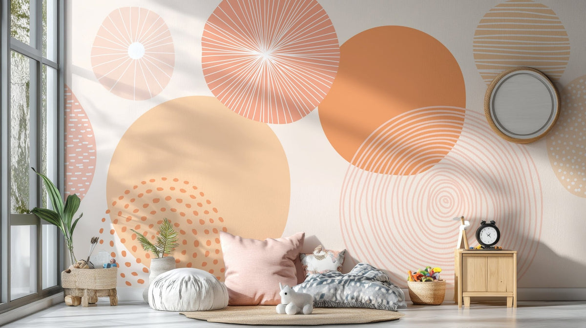 Abstract orange circle peel and stick wallpaper C569

