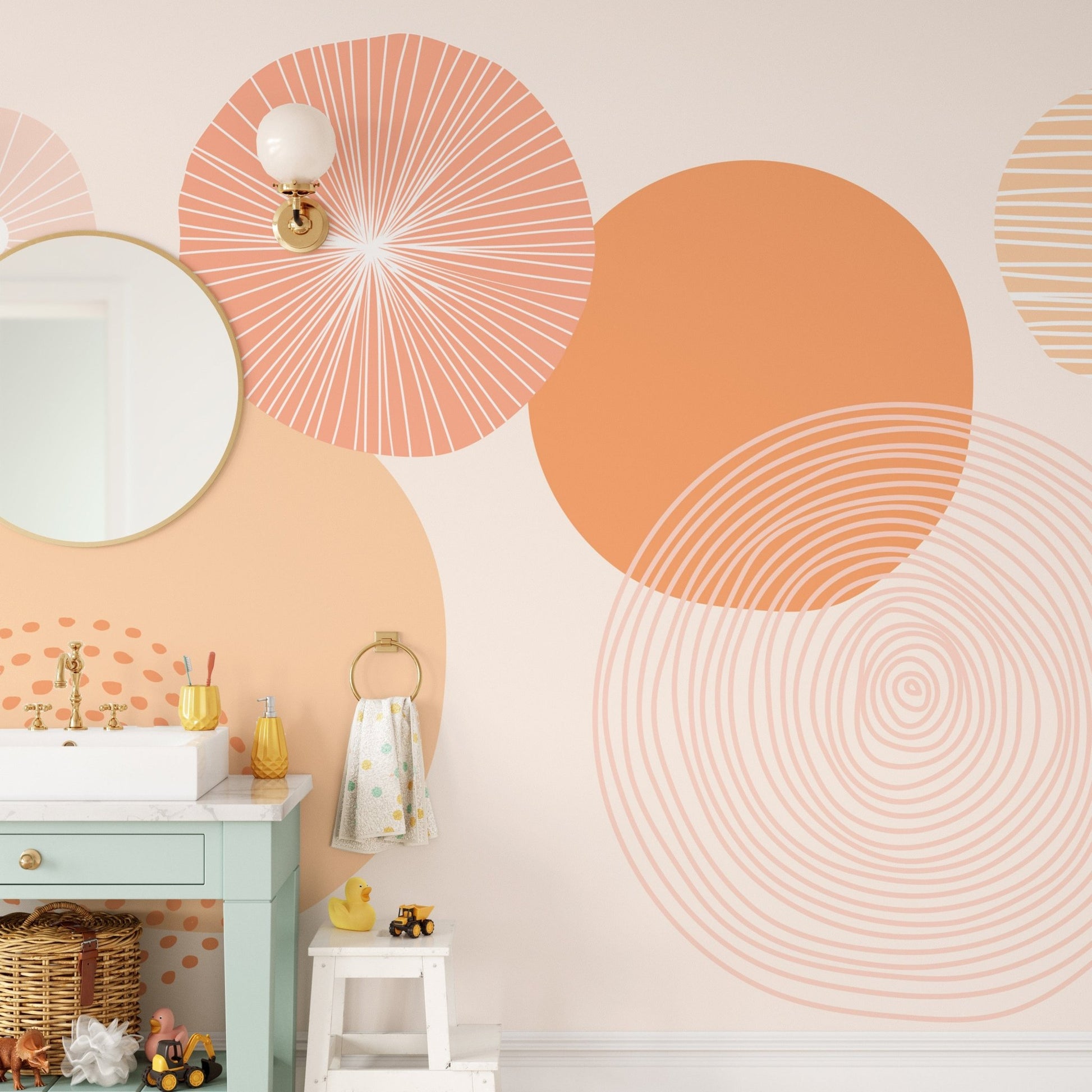 Modern orange wallpaper with artistic circles

