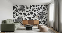 Hallway styled in Black and White wall mural with bold leaf shapes