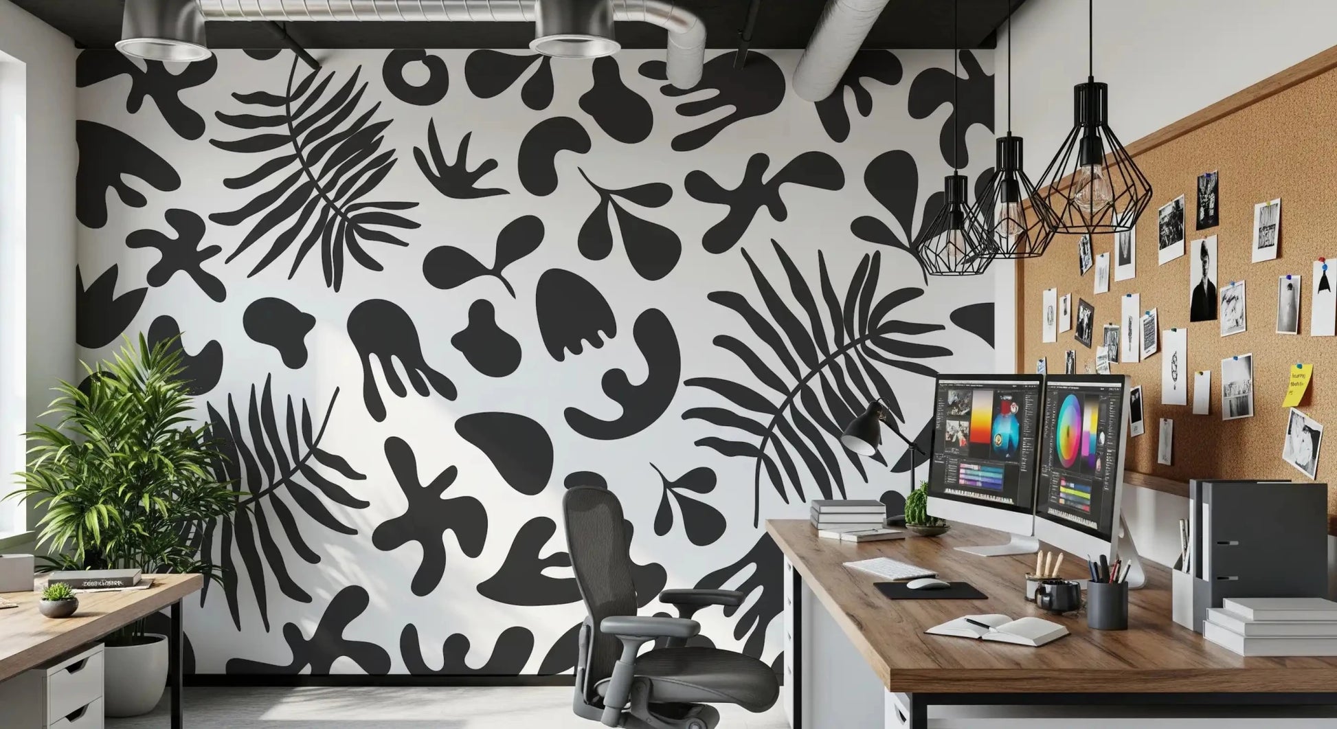 Bold botanical pattern in Abstract Organic wall mural on a light base