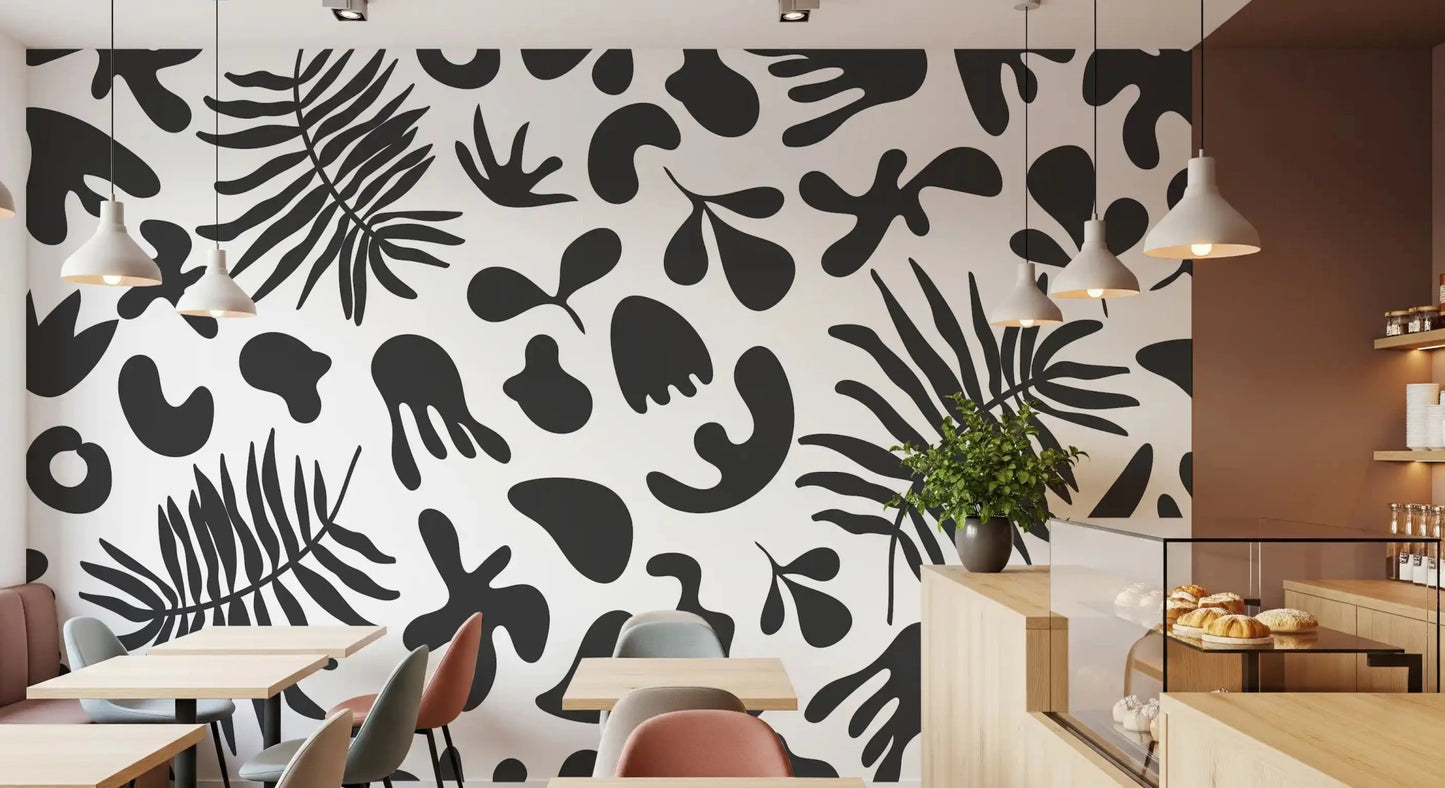 High-contrast botanical styling in Abstract Organic Foliage wall mural